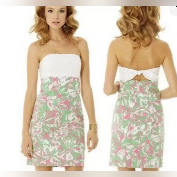 Lilly Pulitzer Franco dress size 4 strapless floral tropical pink tie back mini - Picture 1 of 5